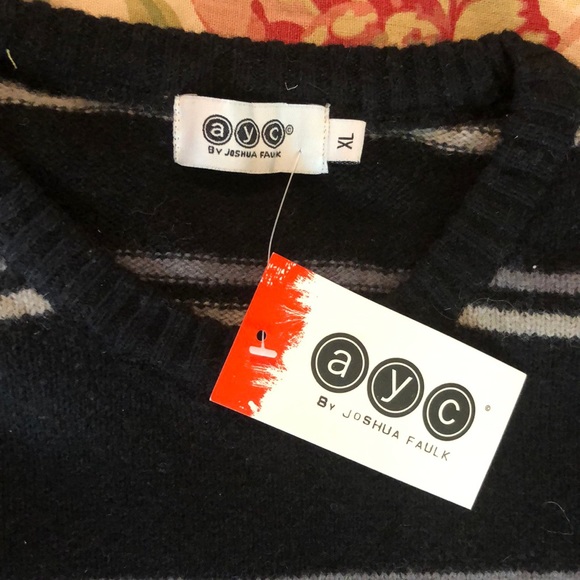 AYC By Joshua Faulk Size XL Wool blend Stripe Clean Graphic $119 NEW - Picture 9 of 15